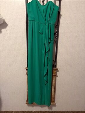 Halston Heritage Green One-Shoulder Maxi with Draped Ruffle